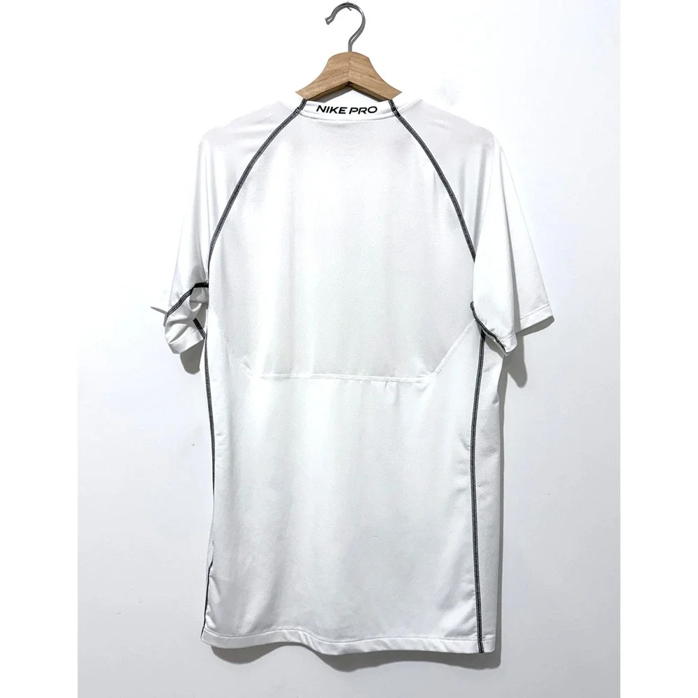 Nike Pro Dri-FIT Performance Slim Fit Mens T Shirt L White Crew Neck Logo